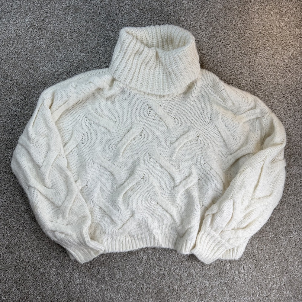 Madewell Sweater Womens XS White Cable Knit Turtleneck Long Sleeve Pullover